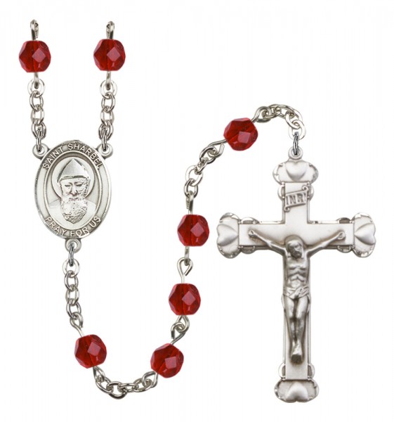 Women's St. Sharbel Birthstone Rosary - Ruby Red