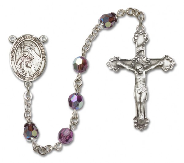 St. Margaret of Cortona Sterling Silver Heirloom Rosary Fancy Crucifix - Amethyst
