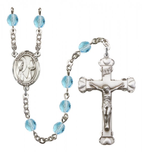 Women's Our Lady Star of the Sea Birthstone Rosary - Aqua