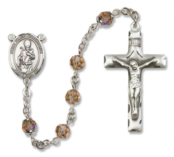 St. Simon Sterling Silver Heirloom Rosary Squared Crucifix - Topaz