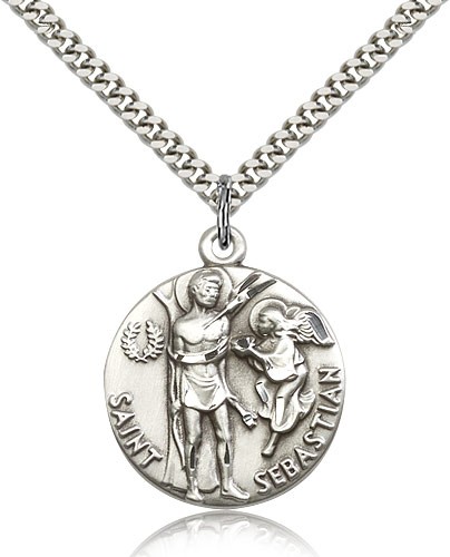 Men's Round St. Sebastian Medal - Sterling Silver