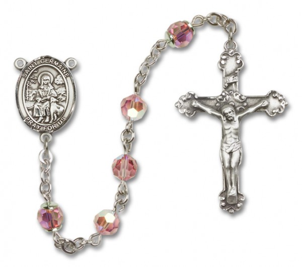 St. Germaine Cousin Sterling Silver Heirloom Rosary Fancy Crucifix - Light Rose