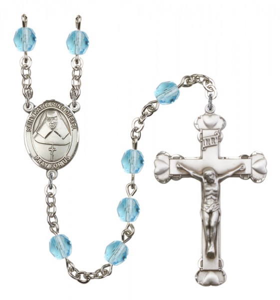 Women's St. Katharine Drexel Birthstone Rosary - Aqua