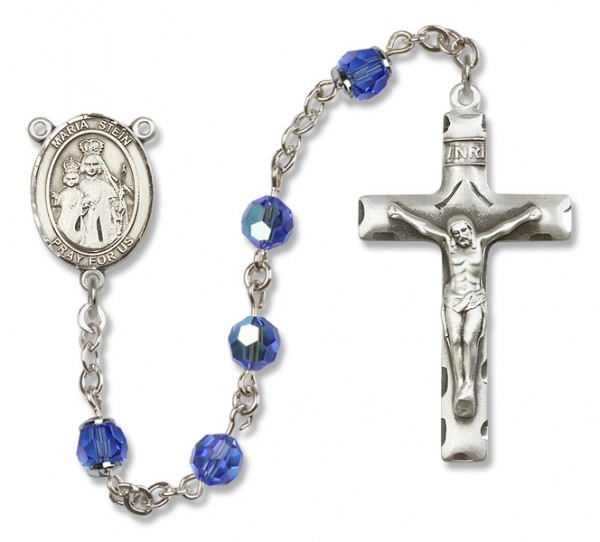 Maria Stein Sterling Silver Heirloom Rosary Squared Crucifix - Sapphire