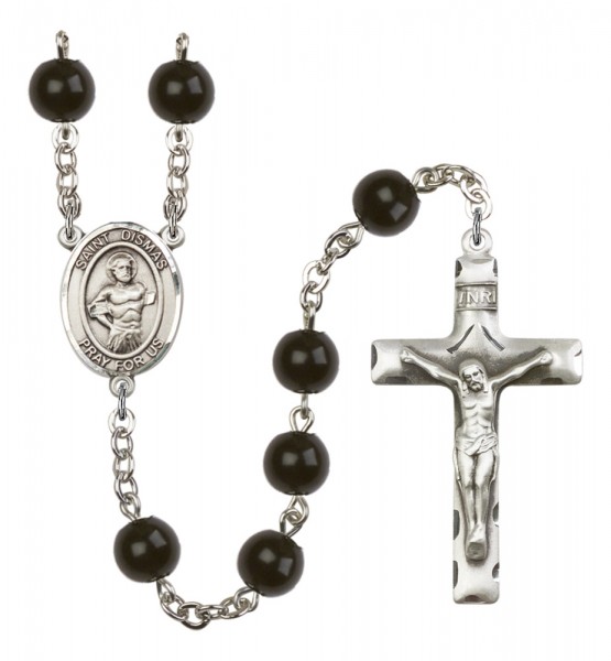 Men's St. Dismas Silver Plated Rosary - Black