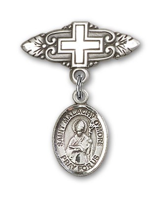 Pin Badge with St. Malachy O'More Charm and Badge Pin with Cross - Silver tone