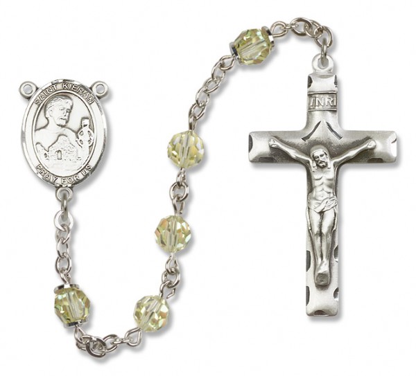 St. Kieran Sterling Silver Heirloom Rosary Squared Crucifix - Zircon