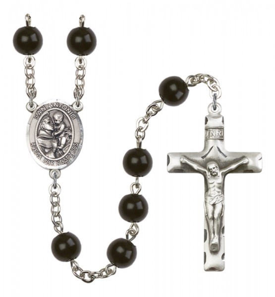 Men's San Antonio Silver Plated Rosary - Black