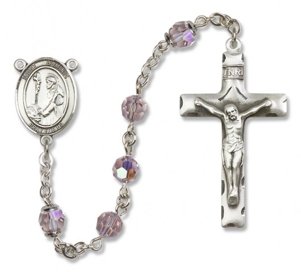 St. Dominic de Guzman Sterling Silver Heirloom Rosary Squared Crucifix - Light Amethyst