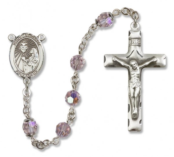 St. Margaret Mary Alacoque Sterling Silver Heirloom Rosary Squared Crucifix - Light Amethyst