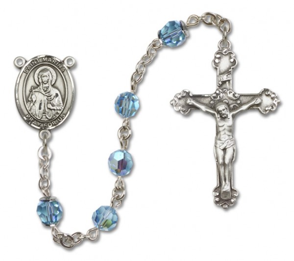 St. Marina Sterling Silver Heirloom Rosary Fancy Crucifix - Aqua