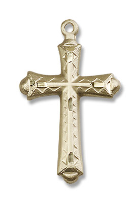 Fluted Texture Cross Necklace - 14K Solid Gold