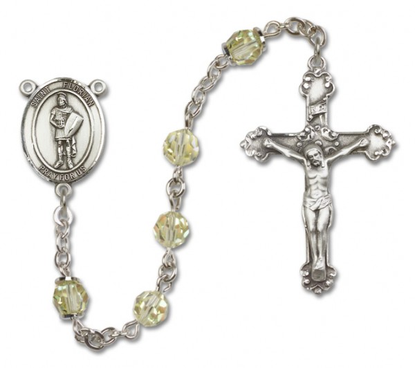 St. Florian Sterling Silver Heirloom Rosary Fancy Crucifix - Zircon