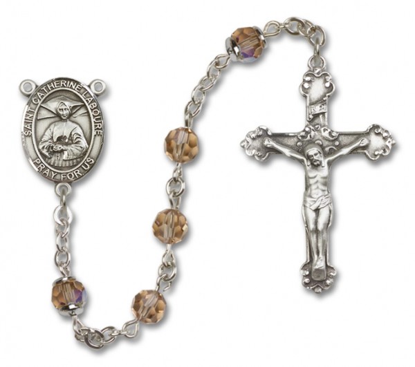 St. Catherine Laboure Sterling Silver Heirloom Rosary Fancy Crucifix - Topaz