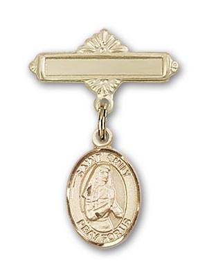 Pin Badge with St. Emily de Vialar Charm and Polished Engravable Badge Pin - 14K Solid Gold
