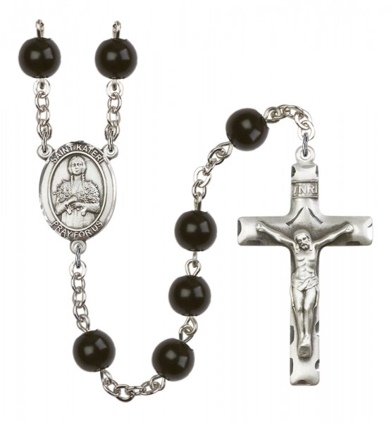 Men's St. Kateri Tekakwitha Silver Plated Rosary - Black