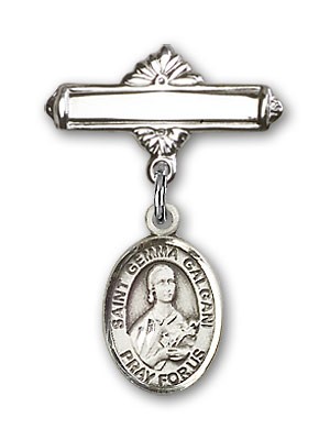 Pin Badge with St. Gemma Galgani Charm and Polished Engravable Badge Pin - Silver tone