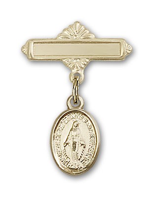 Baby Pin with Miraculous Charm and Polished Engravable Badge Pin - 14KT Gold Filled