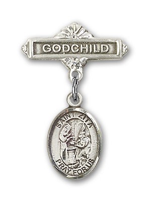 Pin Badge with St. Zita Charm and Godchild Badge Pin - Silver tone
