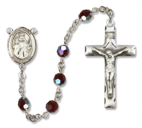 Maria Stein Sterling Silver Heirloom Rosary Squared Crucifix - Garnet