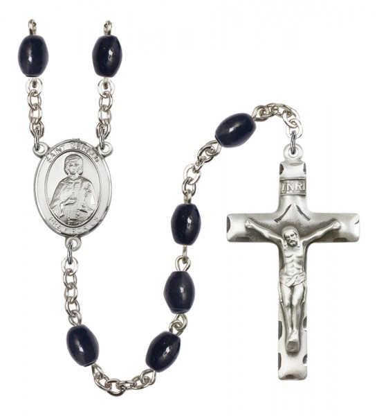 Men's St. Gerald Silver Plated Rosary - Black Oval