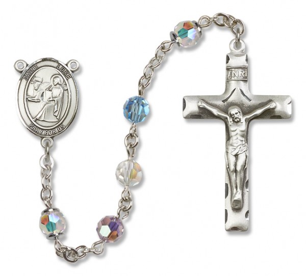 St. Luke the Apostle Sterling Silver Heirloom Rosary Squared Crucifix - Multi-Color