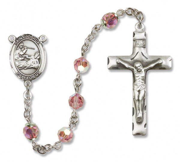 St. Joshua Sterling Silver Heirloom Rosary Squared Crucifix - Light Rose