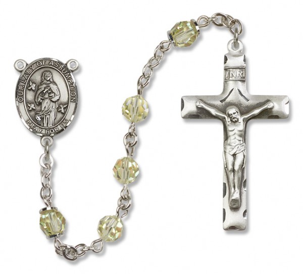 Our Lady of Assumption Sterling Silver Heirloom Rosary Squared Crucifix - Jonquil