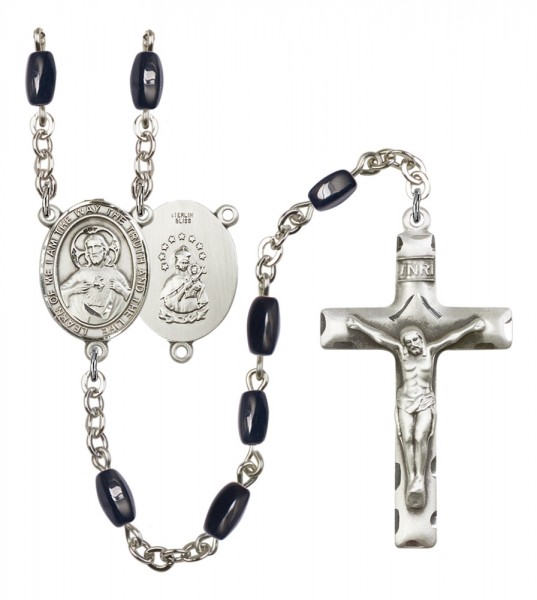 Men's Scapular Silver Plated Rosary - Black | Silver