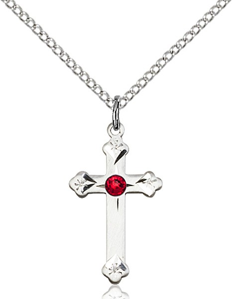 Youth Cross Pendant with Birthstone Options - Ruby Red
