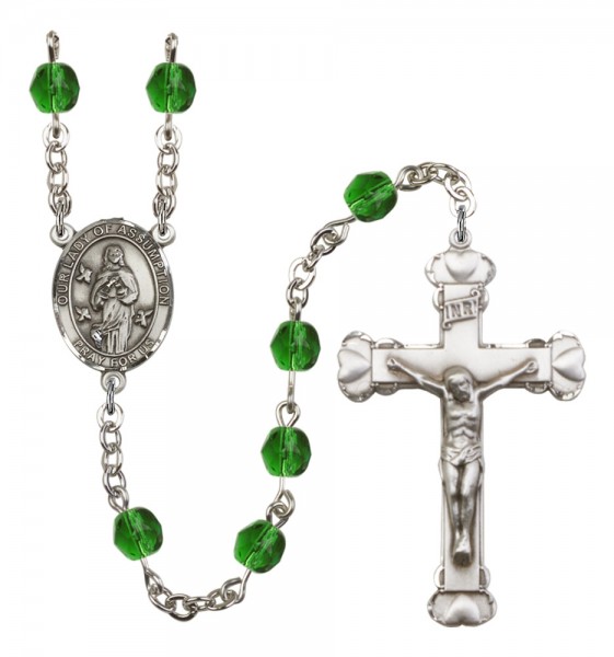 Women's Our Lady of Assumption Birthstone Rosary - Emerald Green