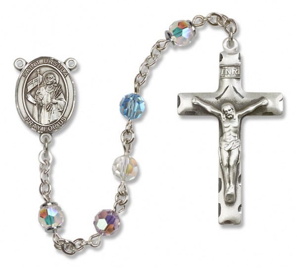 St. Ursula Sterling Silver Heirloom Rosary Squared Crucifix - Multi-Color