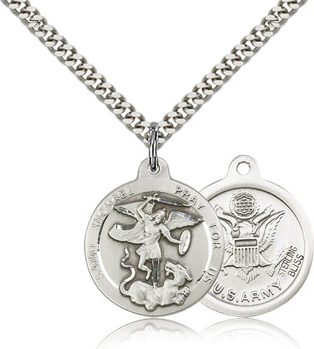 Men's Round St. Michael the Archangel Army Medal - Sterling Silver