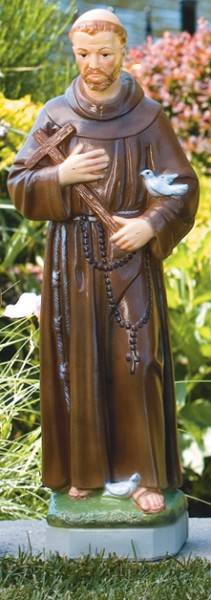 St. Francis with Cross and Birds 24.5 Inch Statue - Detailed Color Finish
