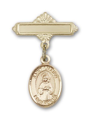 Pin Badge with St. Lillian Charm and Polished Engravable Badge Pin - Gold Tone