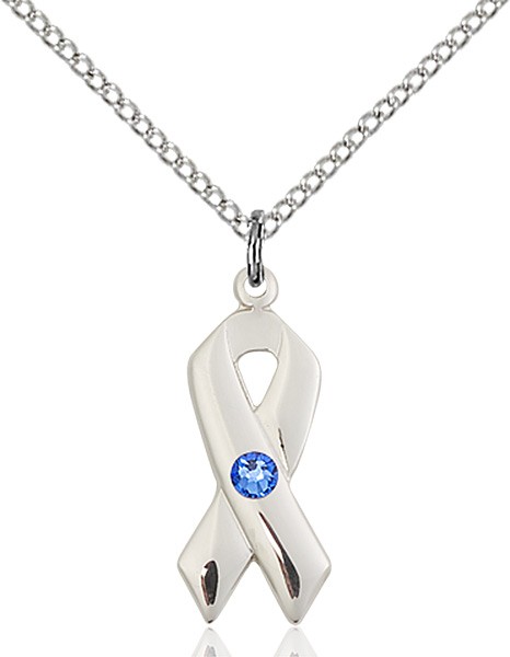 Awareness Ribbon Pendant with Birthstone Options - Sapphire