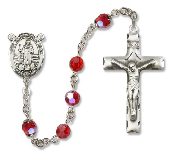 St. Bernadine Sterling Silver Heirloom Rosary Squared Crucifix - Ruby Red