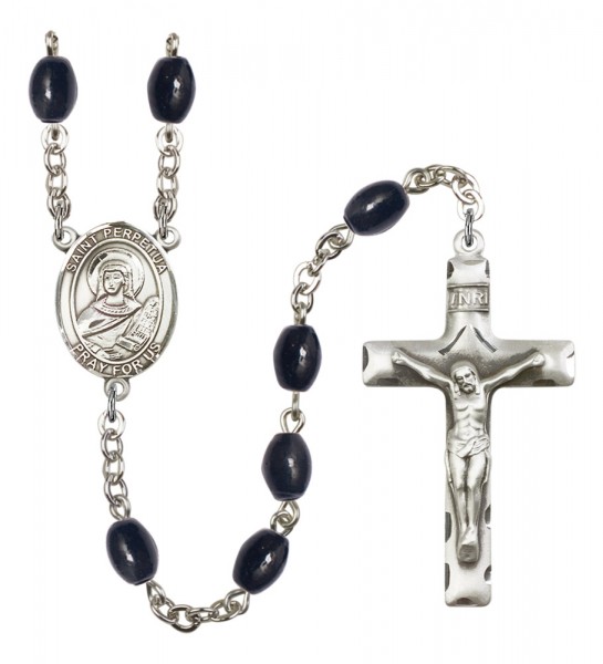Men's St. Perpetua Silver Plated Rosary - Black Oval