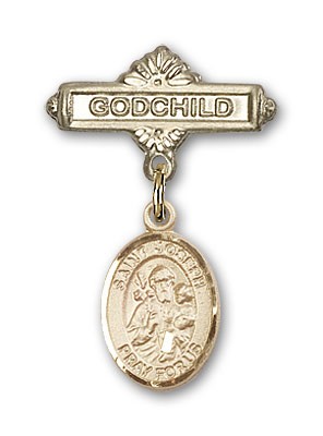 Pin Badge with St. Joseph Charm and Godchild Badge Pin - 14K Solid Gold