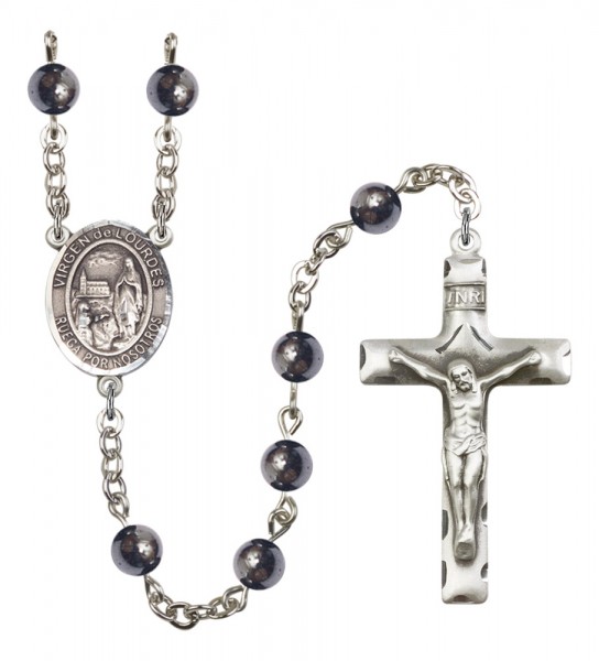 Men's Virgen del Lourdes Silver Plated Rosary - Gray