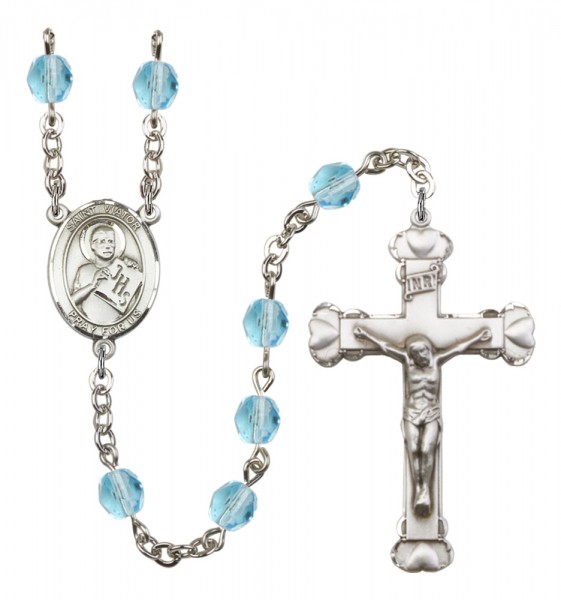 Women's St. Viator of Bergamo Birthstone Rosary - Aqua