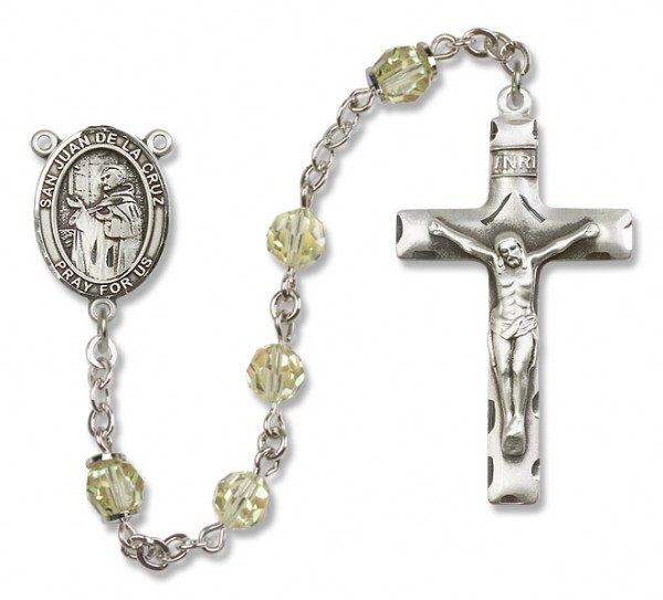 San Juan de la Cruz Sterling Silver Heirloom Rosary Squared Crucifix - Zircon