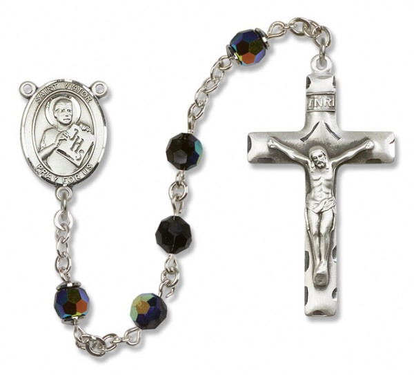 St. Viator of Bergamo Sterling Silver Heirloom Rosary Squared Crucifix - Black