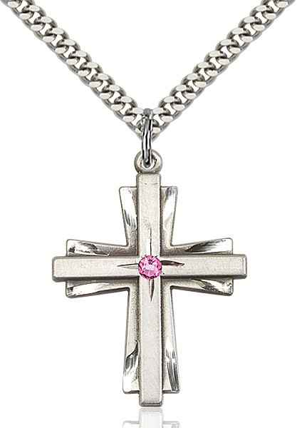 Large Women's Cross on Cross Pendant with Birthstone Options - Rose