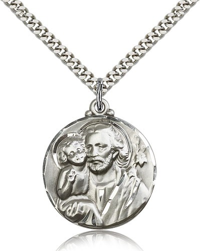 Men's St. Joseph Medal with High Relief - Sterling Silver
