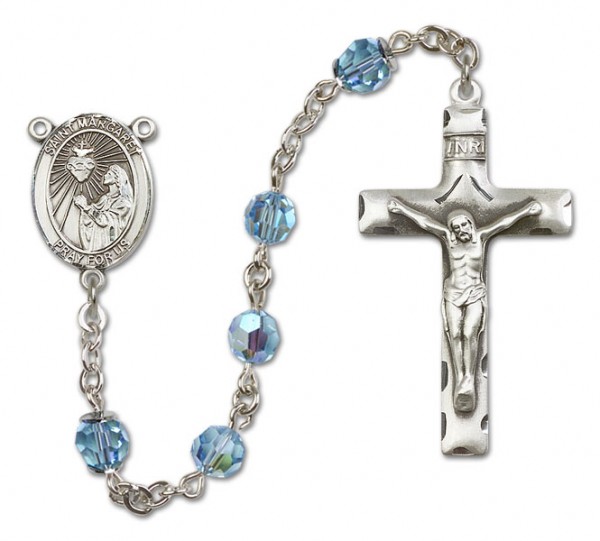 St. Margaret Mary Alacoque Sterling Silver Heirloom Rosary Squared Crucifix - Aqua