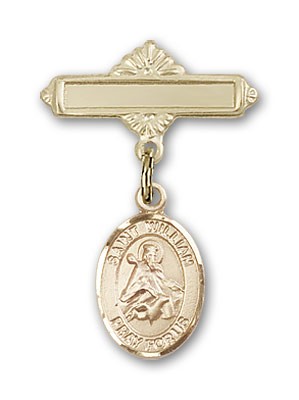 Pin Badge with St. William of Rochester Charm and Polished Engravable Badge Pin - Gold Tone