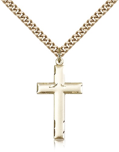 Matte Cross Pendant with Etchings - 14KT Gold Filled