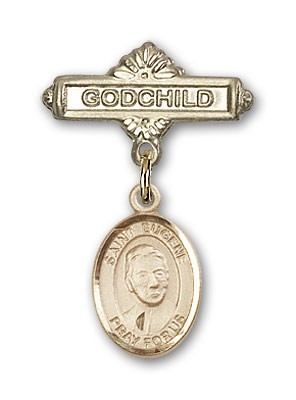 Pin Badge with St. Eugene de Mazenod Charm and Godchild Badge Pin - Gold Tone