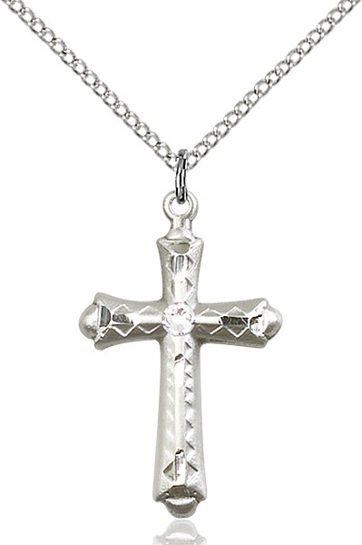 Matte Cross Pendant with Diamond Etching Birthstone Options - Crystal